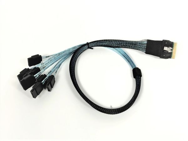 SlimSAS 8i (SFF-8654) Straight to 8X SATA Cable - 1 Meter